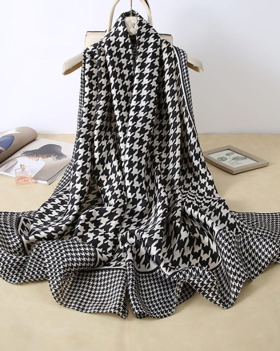 Exquisite Abaddon Black Printed Silk Scarf - Drape Pakistan