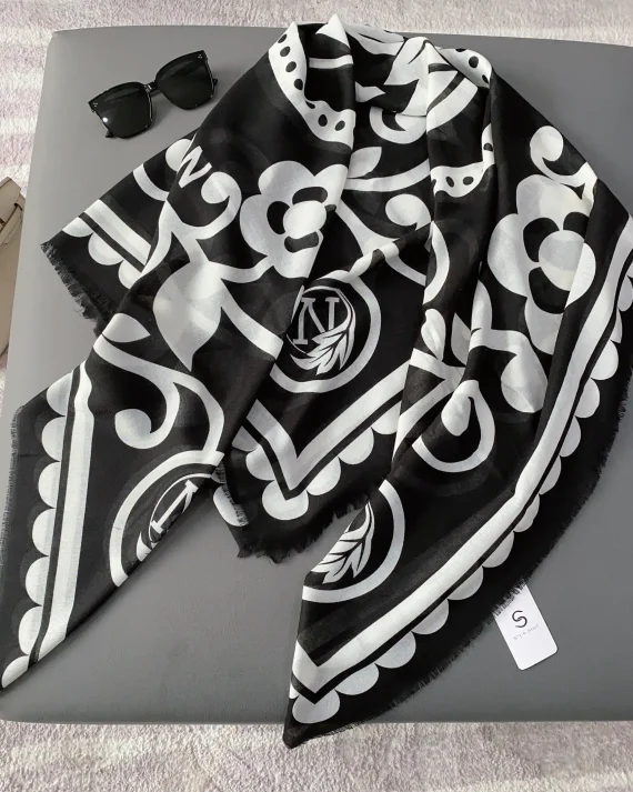 Luxury Acadia Black Square Scarf 130x130 - Drape Pakistan