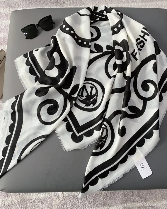 Sophisticated Acadia White Square Scarf 130x130 - Drape Pakistan