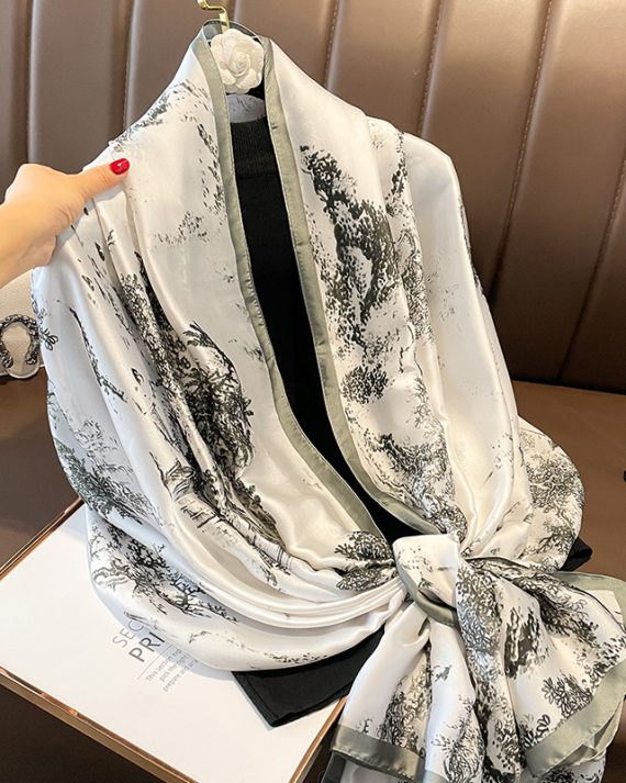 Radiant Aircraft White Printed Silk Scarf - Drape Pakistan