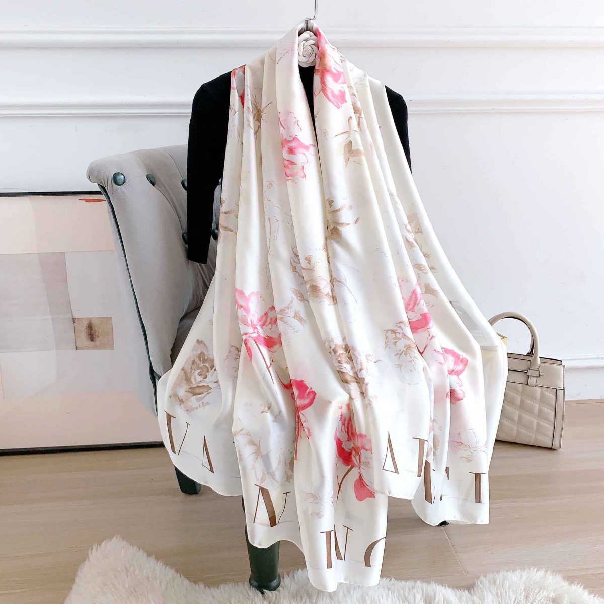 Classic Alabaster Printed Silk Scarf - Drape Pakistan
