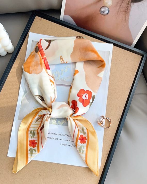 Opulent Amber Creme Satin Hair Scarf - Drape Pakistan