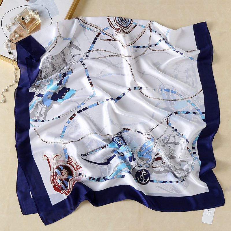 Sophisticated Pale Aqua Printed Silk Scarf - back view