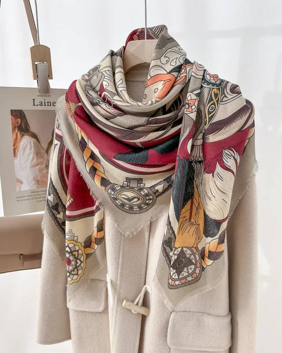 Exclusive Aquamarine Maroon Square Scarf 130x130 - Drape Pakistan