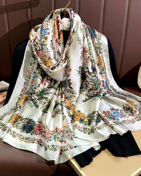 Timeless Aragonite White Printed Silk Scarf - Drape Pakistan