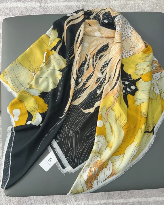Luxury Arylide Yellow Square Scarf 130x130 - Drape Pakistan