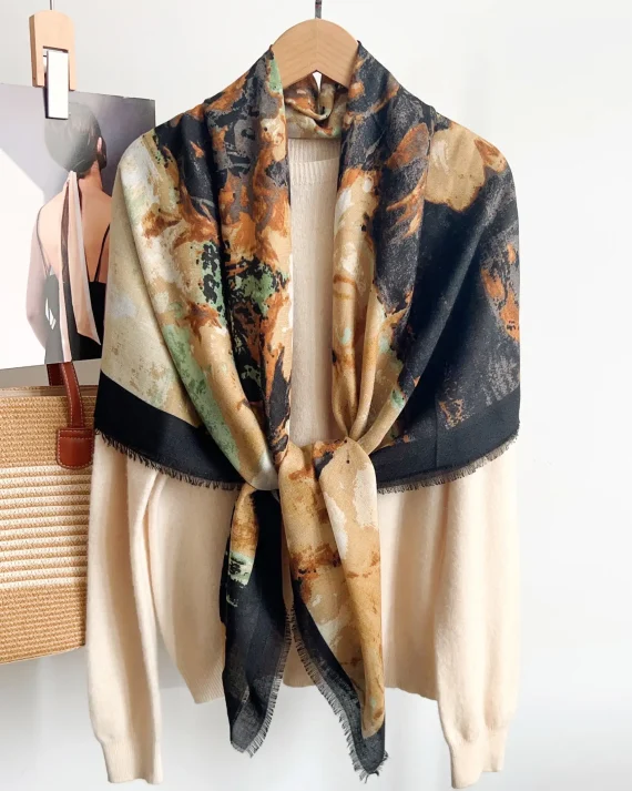 Sophisticated Ashburn Black Square Scarf 130x130 - Drape Pakistan
