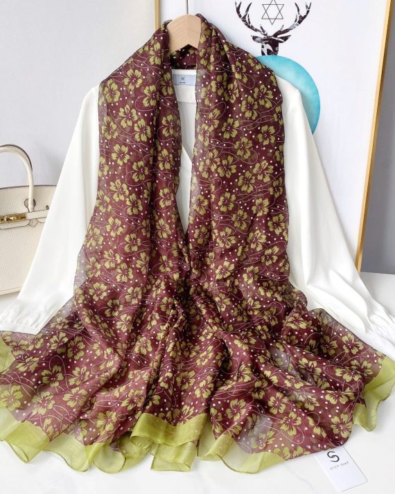 Signature Aubergine Printed Chiffon Scarf - Drape Pakistan