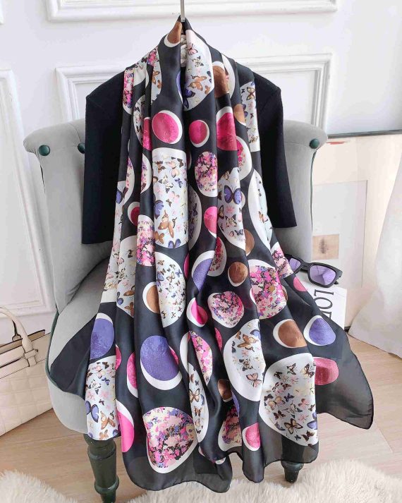 Graceful Baltic Sea Printed Silk Scarf - Drape Pakistan
