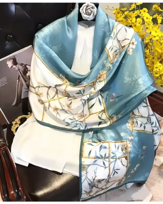 Signature Bayoux Grey Printed Silk Scarf - Drape Pakistan