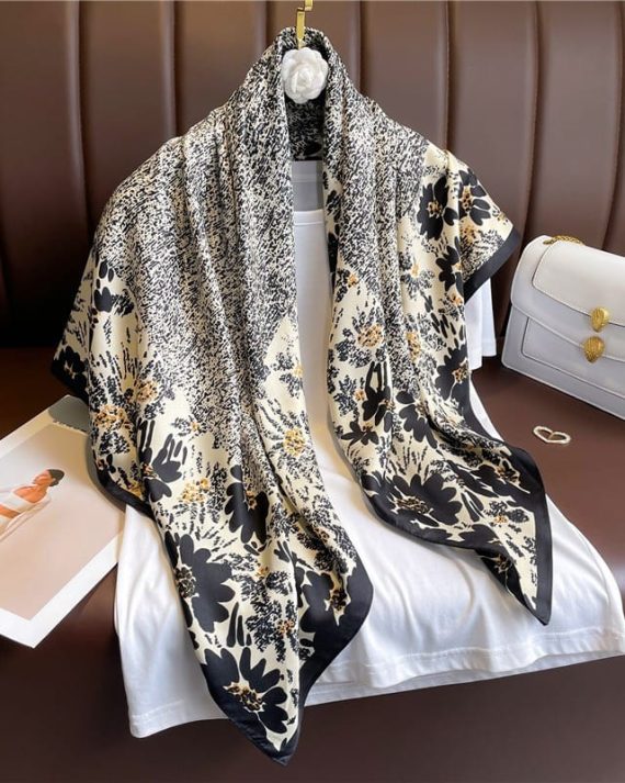 Timeless Beaver Black Printed Silk Scarf - Drape Pakistan