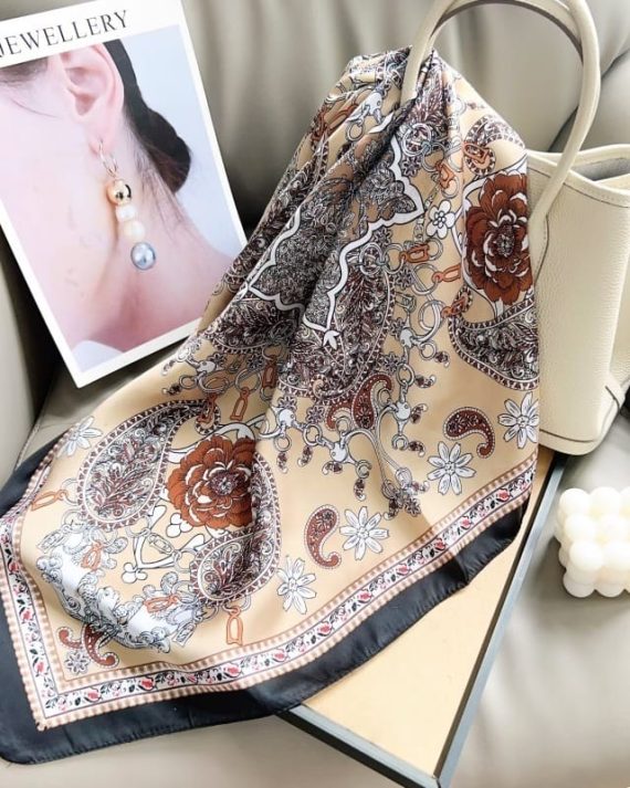 Premium Beryl Brown Satin Hair Scarf - Drape Pakistan