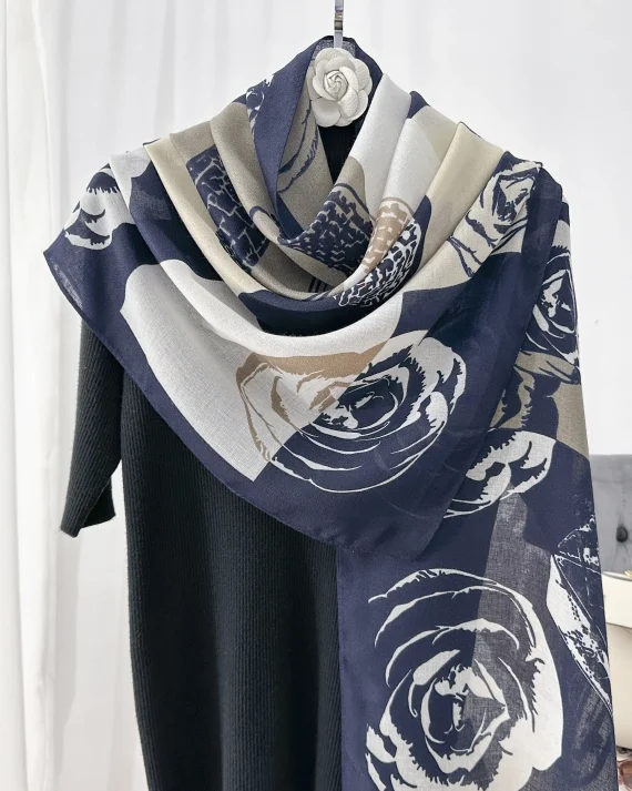 Signature Bizzar Blue Printed Cotton Scarf - Drape Pakistan