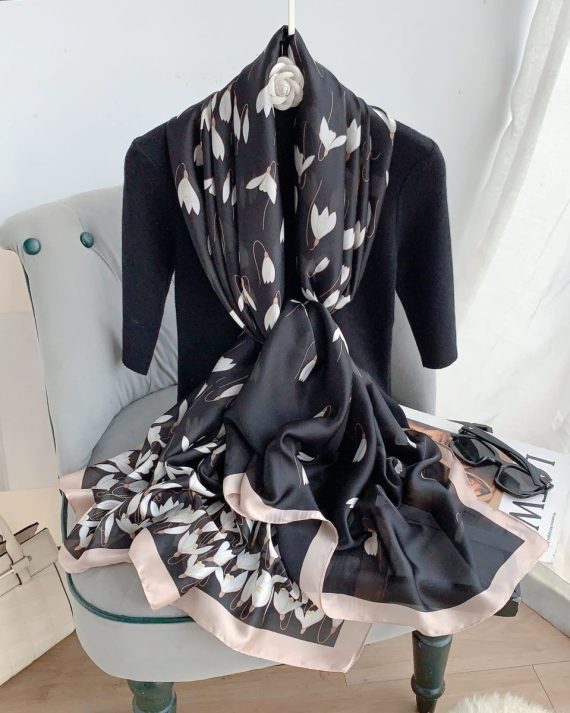 Chic Black Bastille Printed Silk Scarf - Drape Pakistan