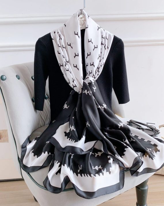Luxe Black Chestnut Oak Printed Silk Scarf - Drape Pakistan