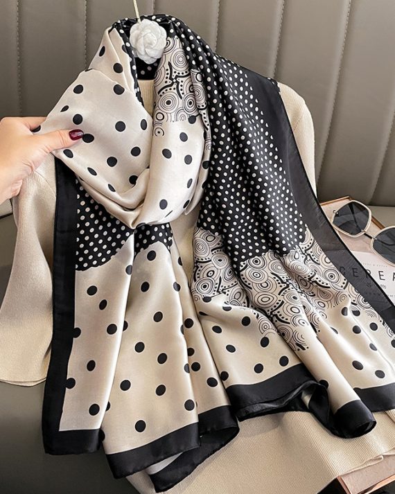 Luxury Butter Black Dotted Printed Silk Scarf - Drape Pakistan