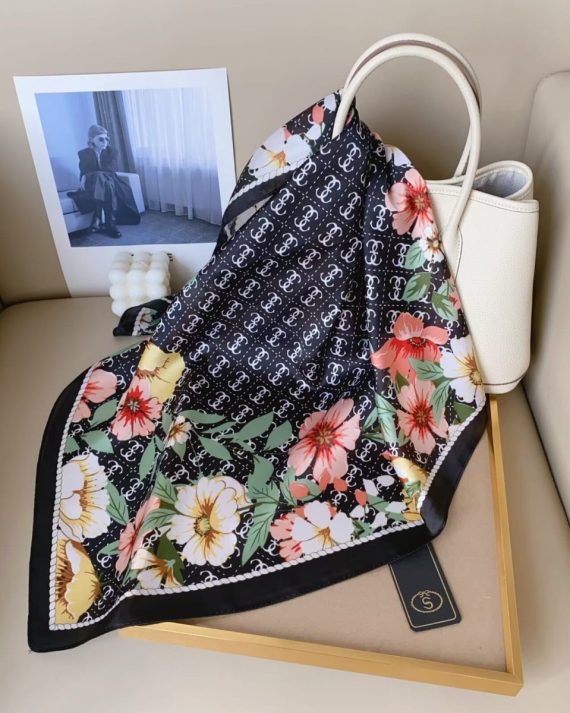 Opulent Black Petaline Satin Hair Scarf - Drape Pakistan