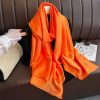 Majestic Blaze Orange Plain Satin Silk Scarf - Drape Pakistan