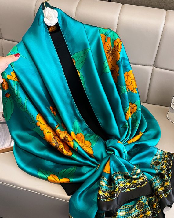 Luxe Blue Atoll Printed Silk Scarf - Drape Pakistan