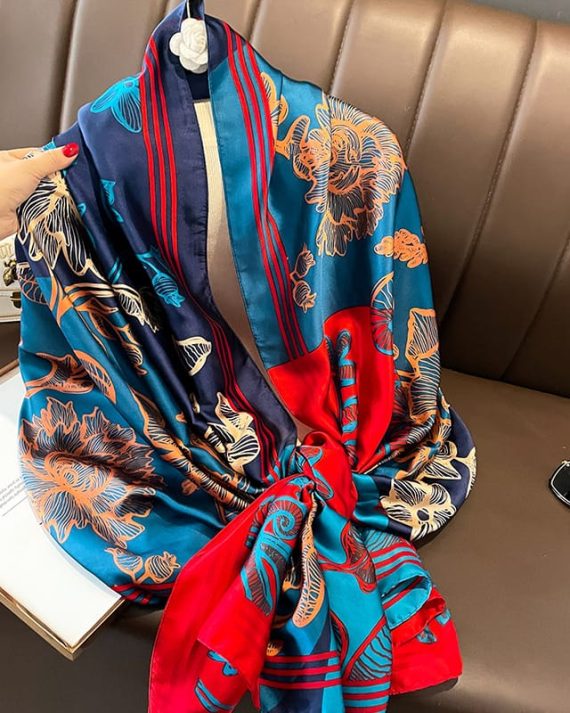 Exclusive Blue Lobelia Printed Silk Scarf - Drape Pakistan