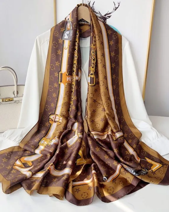 Timeless Bole Coffee Printed Silk Scarf - Drape Pakistan