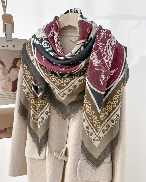 Opulent Brich Brown Square Scarf 130x130 - Drape Pakistan