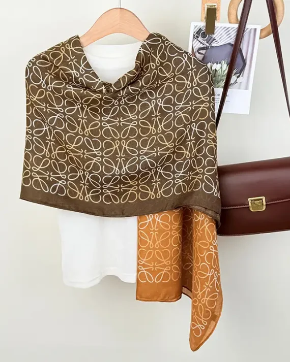 Graceful Brown Chalice Printed Cotton Scarf - Drape Pakistan