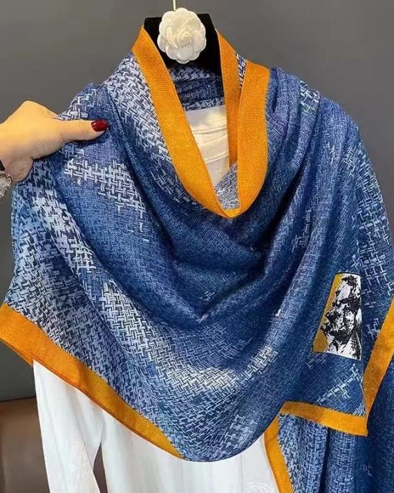 Graceful Bunting Blue Printed Cotton Scarf - Drape Pakistan
