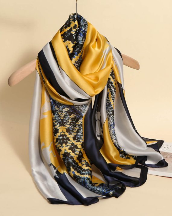 Exclusive Butterscotch Printed Silk Scarf - Drape Pakistan