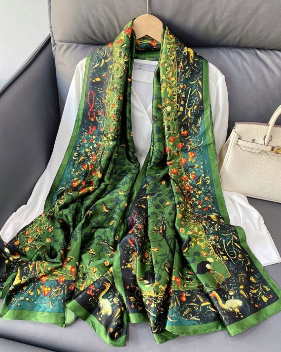 Exclusive Camo Green Printed Silk Scarf - Drape Pakistan