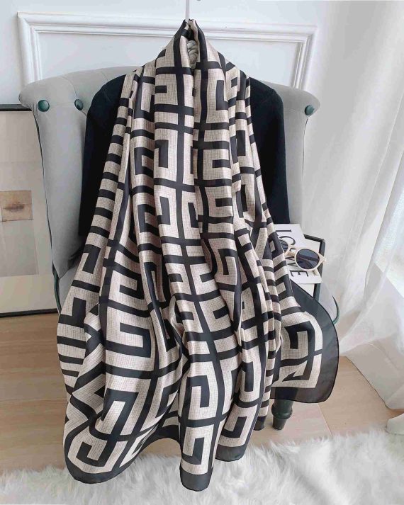 Luxury Carbon Grey Printed Silk Scarf - Drape Pakistan