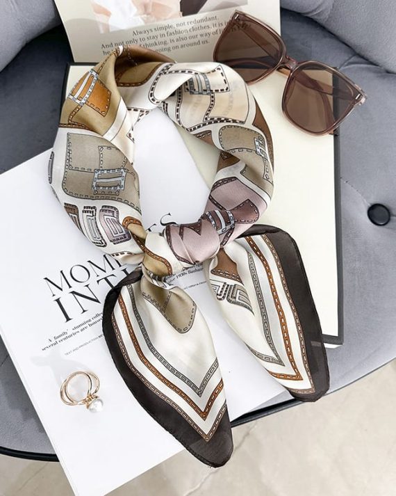 Exquisite Carnaby Brown Satin Hair Scarf - Drape Pakistan