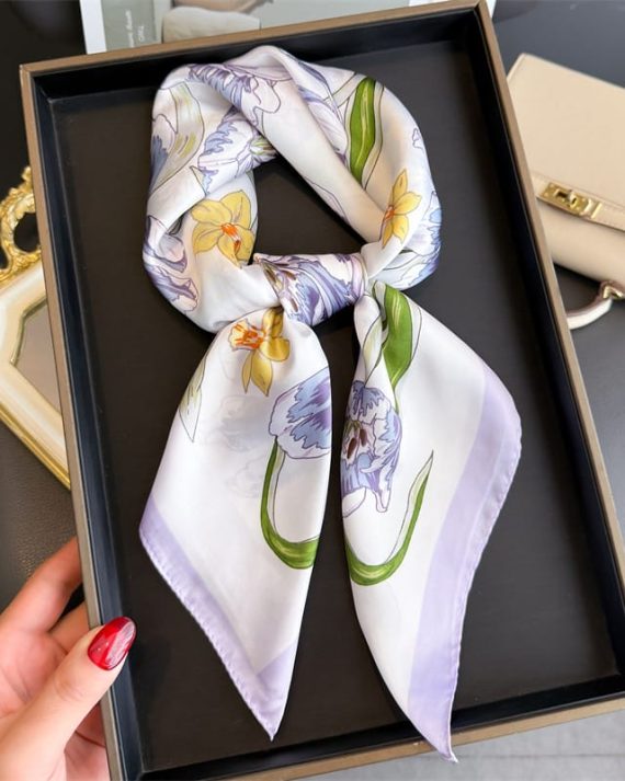 Chic Carousel White Satin Hair Scarf - Drape Pakistan