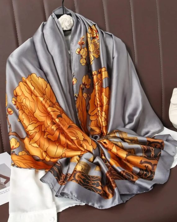 Sophisticated Cold Grey Printed Silk Scarf - Drape Pakistan