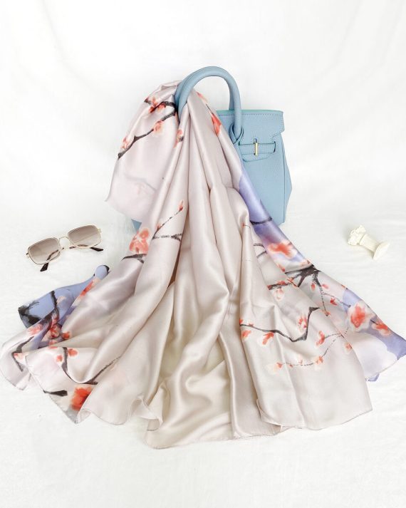 Graceful Cold Stone White Printed Silk Scarf - Drape Pakistan