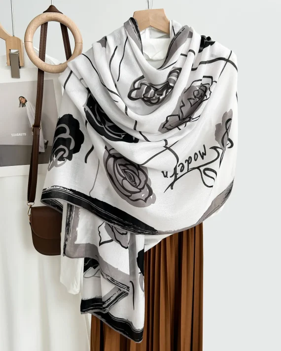 Timeless Coriander Black Printed Cotton Scarf - Drape Pakistan