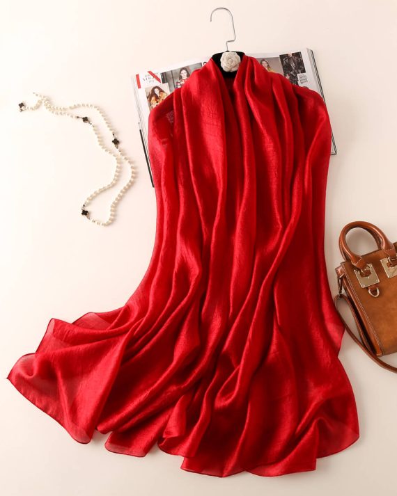 Classic Crimson Red Silk Scarf - Drape Pakistan