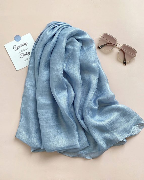 Exclusive Cyan Blue Classic Silk Scarf - Drape Pakistan