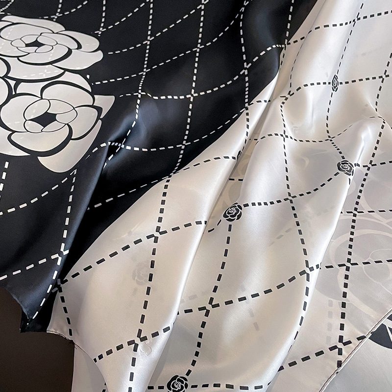 Premium Cynical Black Printed Silk Scarf - back view