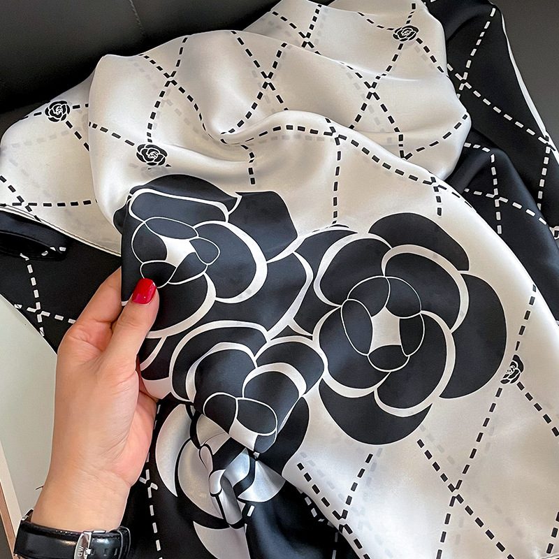 Premium Cynical Black Printed Silk Scarf - draped styling