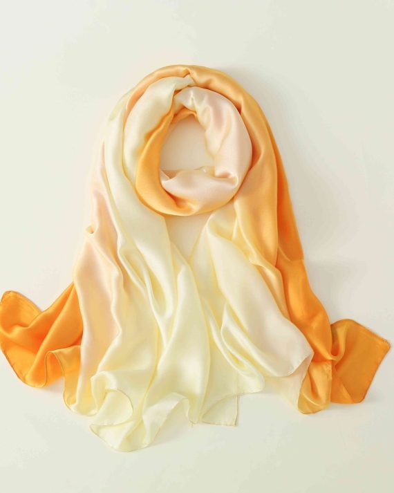 Premium Dairy Cream Printed Silk Scarf - Drape Pakistan