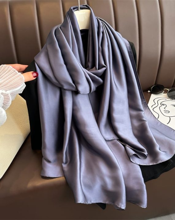 Exquisite Dark Charcoal Plain Satin Silk Scarf - Drape Pakistan