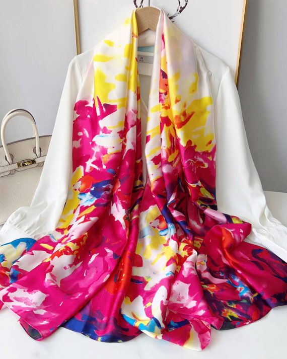 Exclusive Dark Hot Pink Printed Silk Scarf - Drape Pakistan
