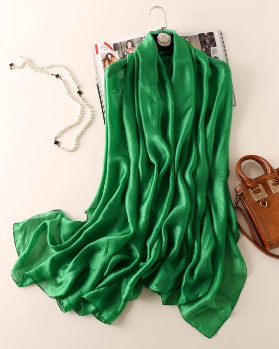 Premium Dark Spring Green Classic Silk Scarf - Drape Pakistan