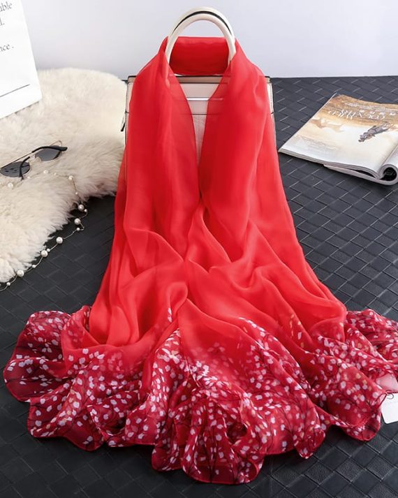 Classic Dark Terra Cotta Printed Chiffon Scarf - Drape Pakistan