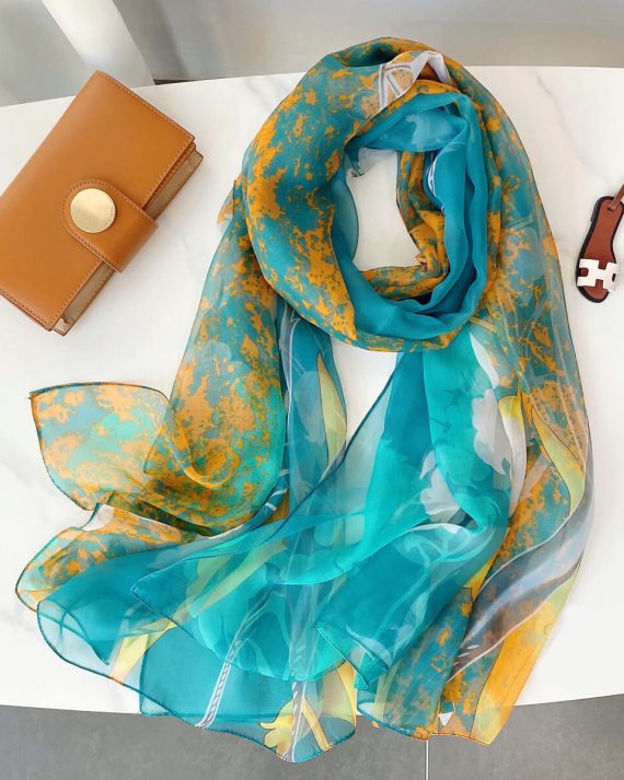 Timeless Dark Turquoise Printed Chiffon Scarf - Drape Pakistan
