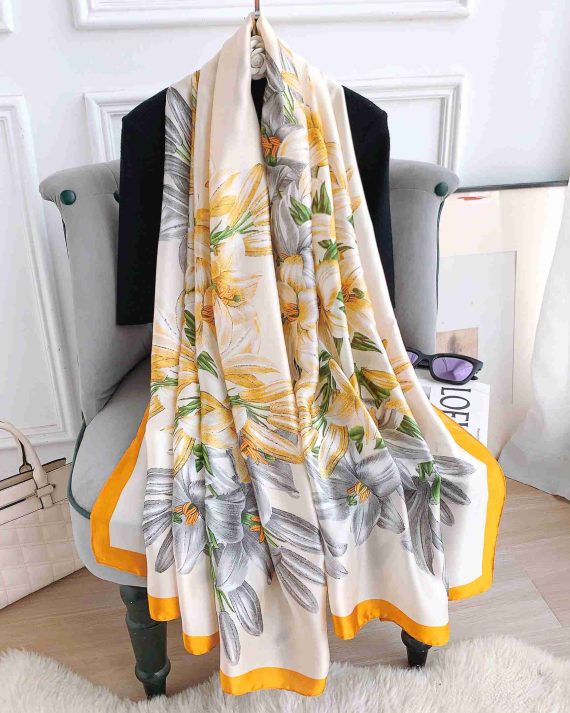 Radiant Dawn Pink Printed Silk Scarf - Drape Pakistan