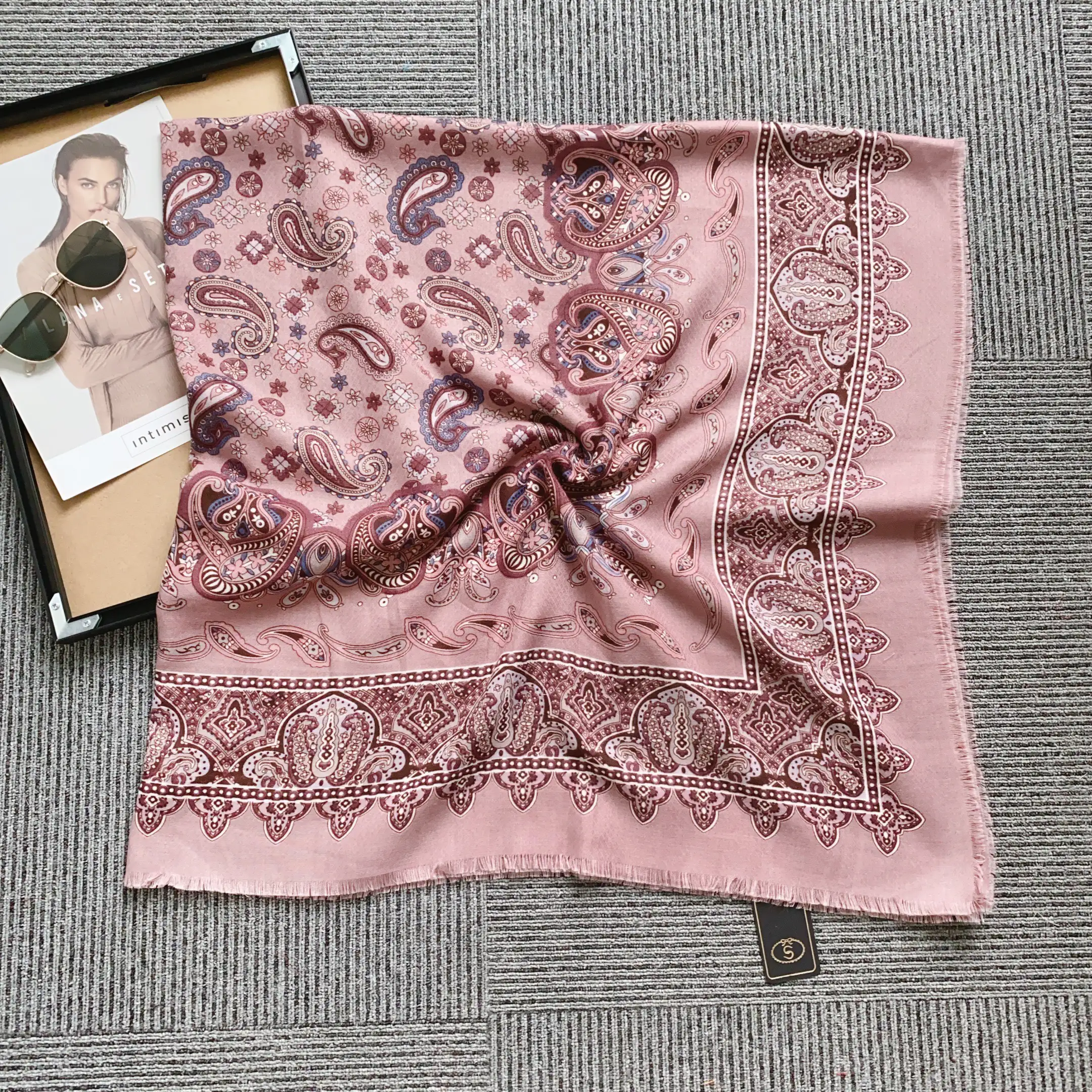 Majestic Dazy Pink Square Scarf 130x130 - fabric close-up