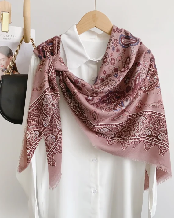 Majestic Dazy Pink Square Scarf 130x130 - Drape Pakistan