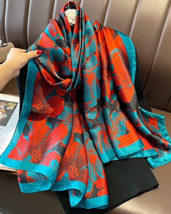 Luxury Deep Carmine Pink Printed Silk Scarf - Drape Pakistan